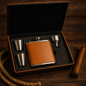Classic Hip Flask Gift Set – 6oz Leatherette & Stainless Steel