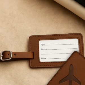 Personalized Luggage Tag – Dark Brown PU Leather, Engraveable (108×70 mm)