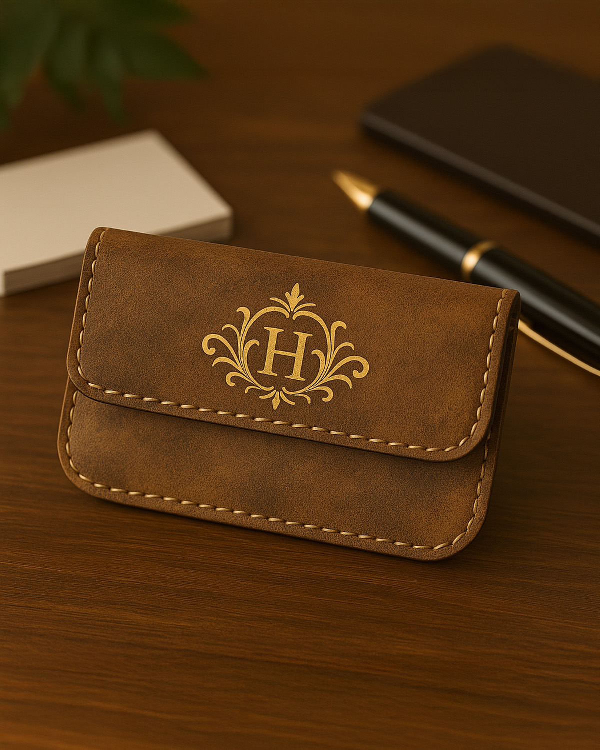 Brown to Gold - PU Leather Business Card Holder – 114×70 mm