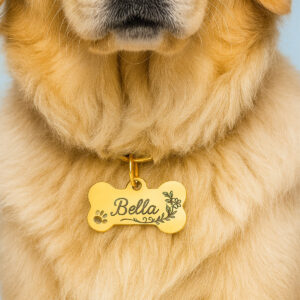 Bone Dog Tag with keyring – Stainless Steel, Size 40×20 mm