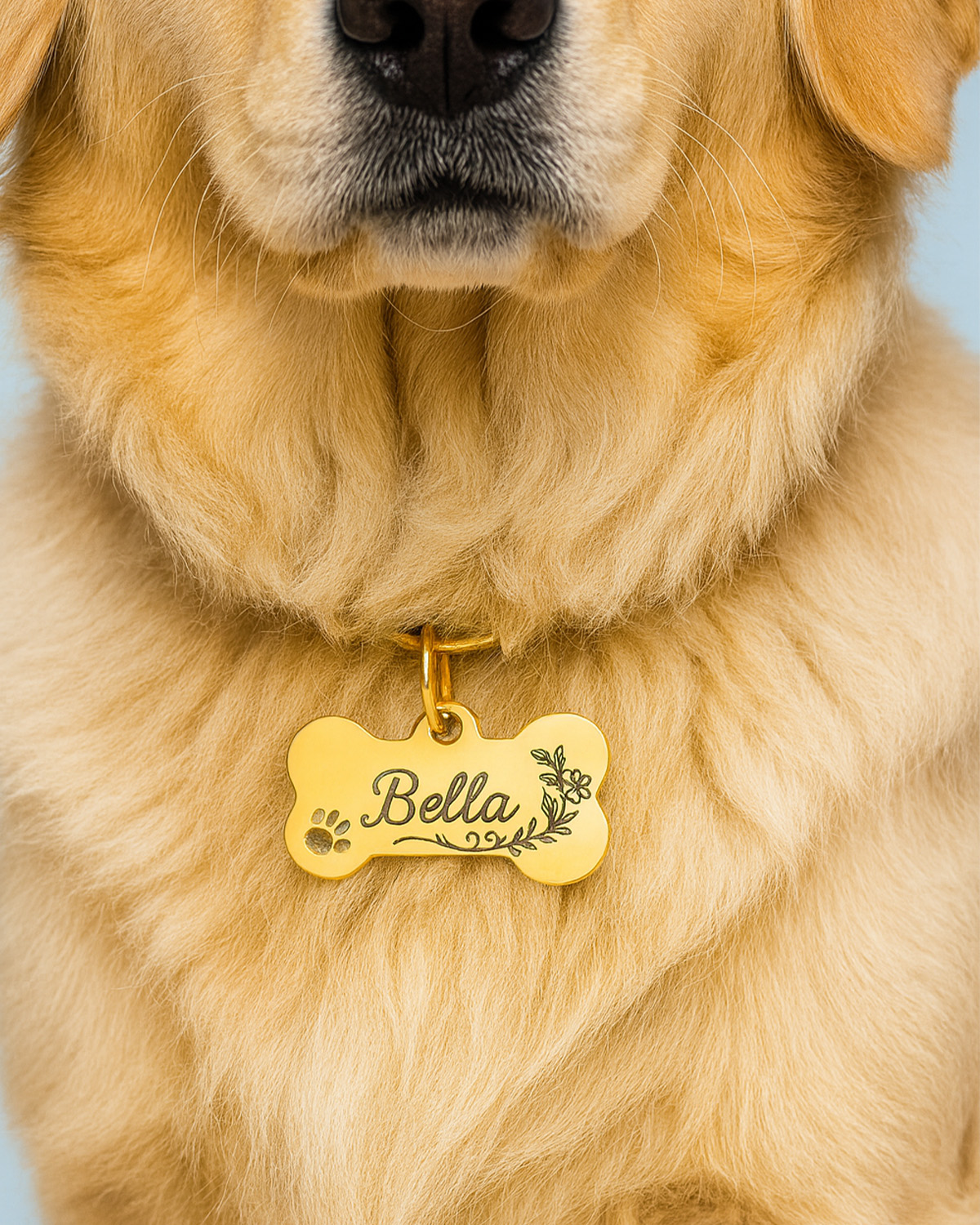 Bone Dog Tag with keyring – Stainless Steel, Size 40×20 mm