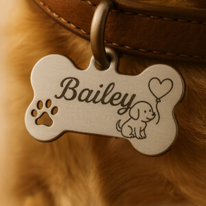 Stainless Steel Dog Tag with paw – Bone Shape 40×20 mm