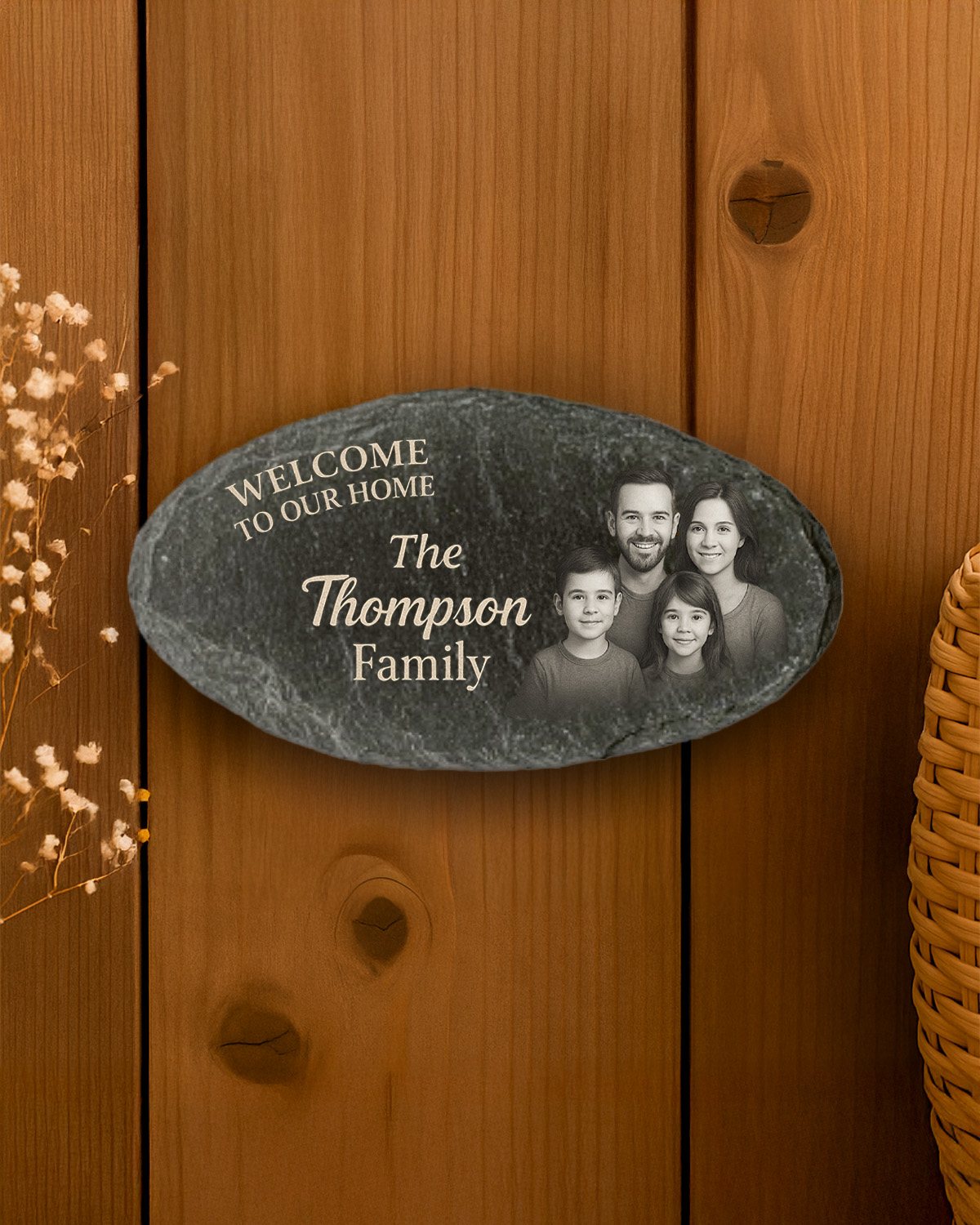 Personalized Natural Slate Door Sign – 120×55 mm – 4 Shapes – With or Without Holes