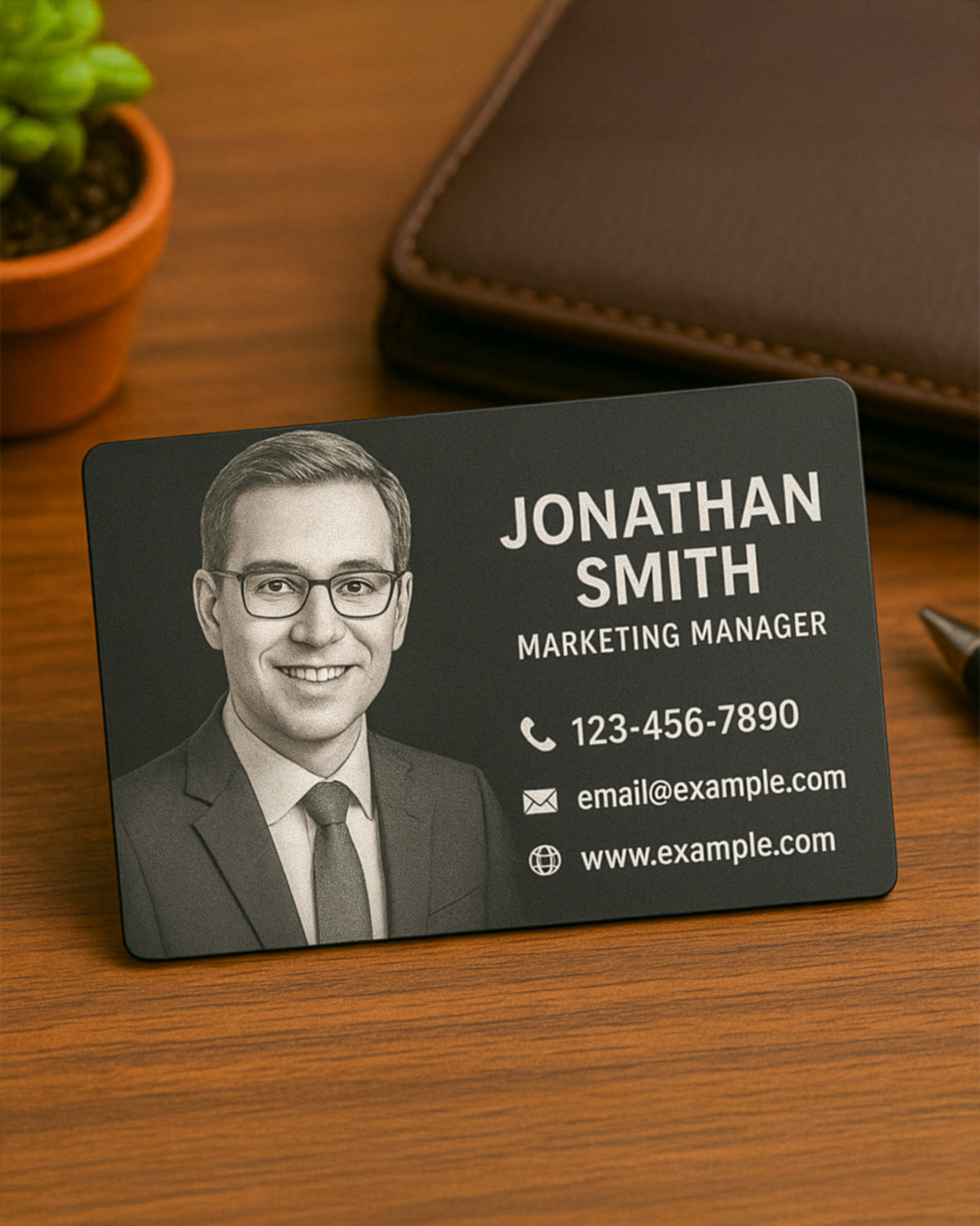 50× Premium Business Cards - Black Aluminum (85×55 mm)