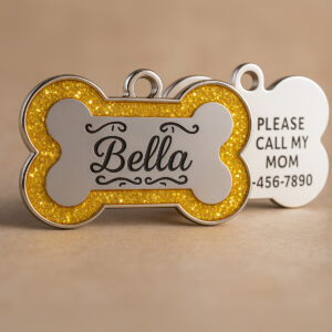 Glitter Bone Dog Tag – Zinc Alloy, Size 45×30 mm